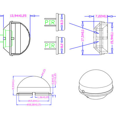 HDPE material PIR fresnel lens, dome fresnel lens,Spheric fresnel lens for human body infrared detection 018090-LW